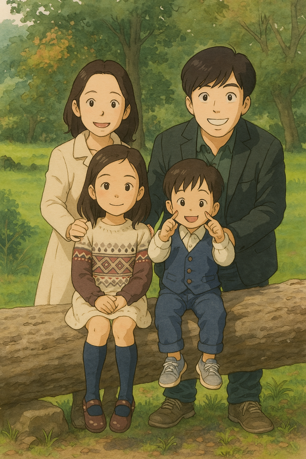 Ghibli stylized family photo