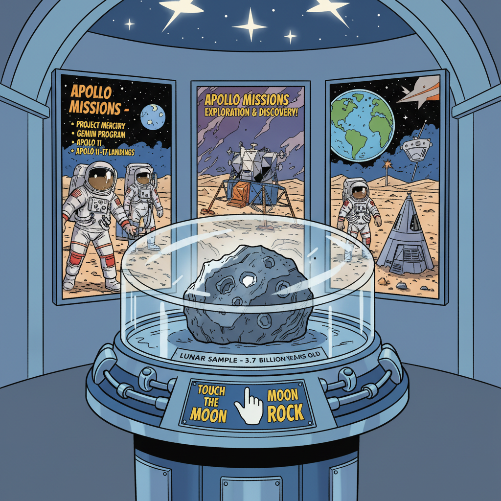 Charlotte touching moon rock